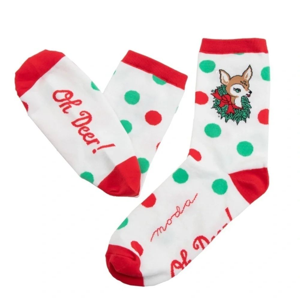 🆕Moda Festive Socks with Reindeer and Polka Dots NWT 🎄 🦌
